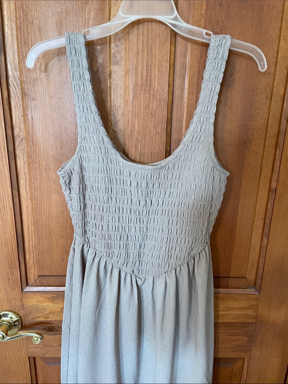 Smocked Tank Midi Dress in tan
